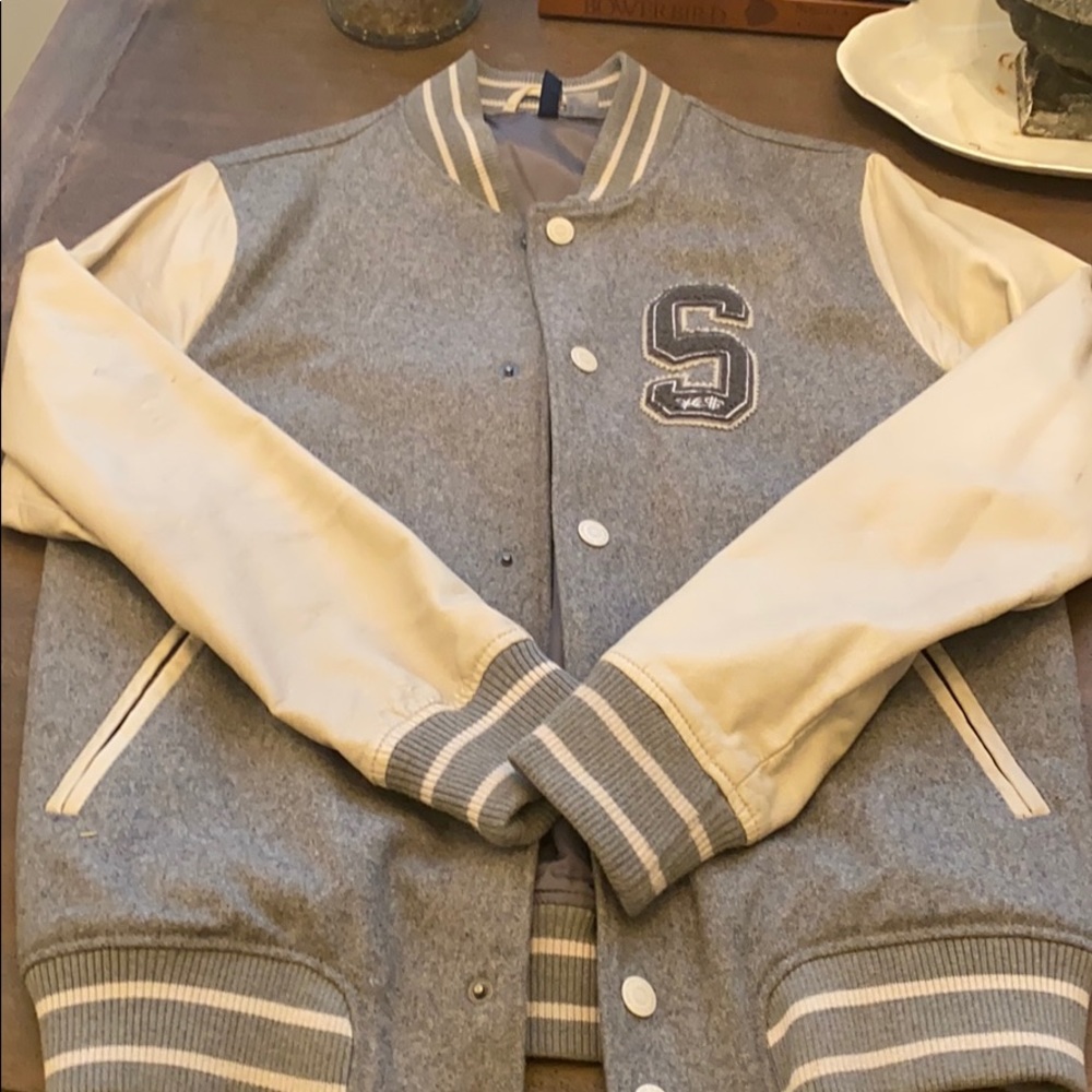 Wool & Faux Leather Bomber/Varsity Jacket